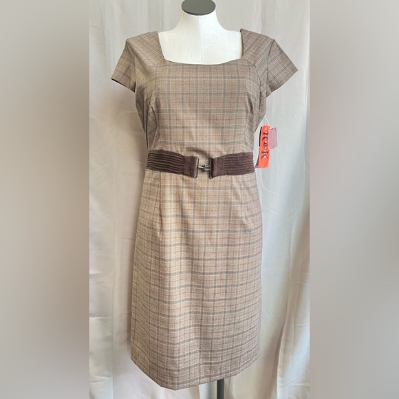 NWT Vintage R & K Originals Brown Plaid Dress - Picture 1 of 7